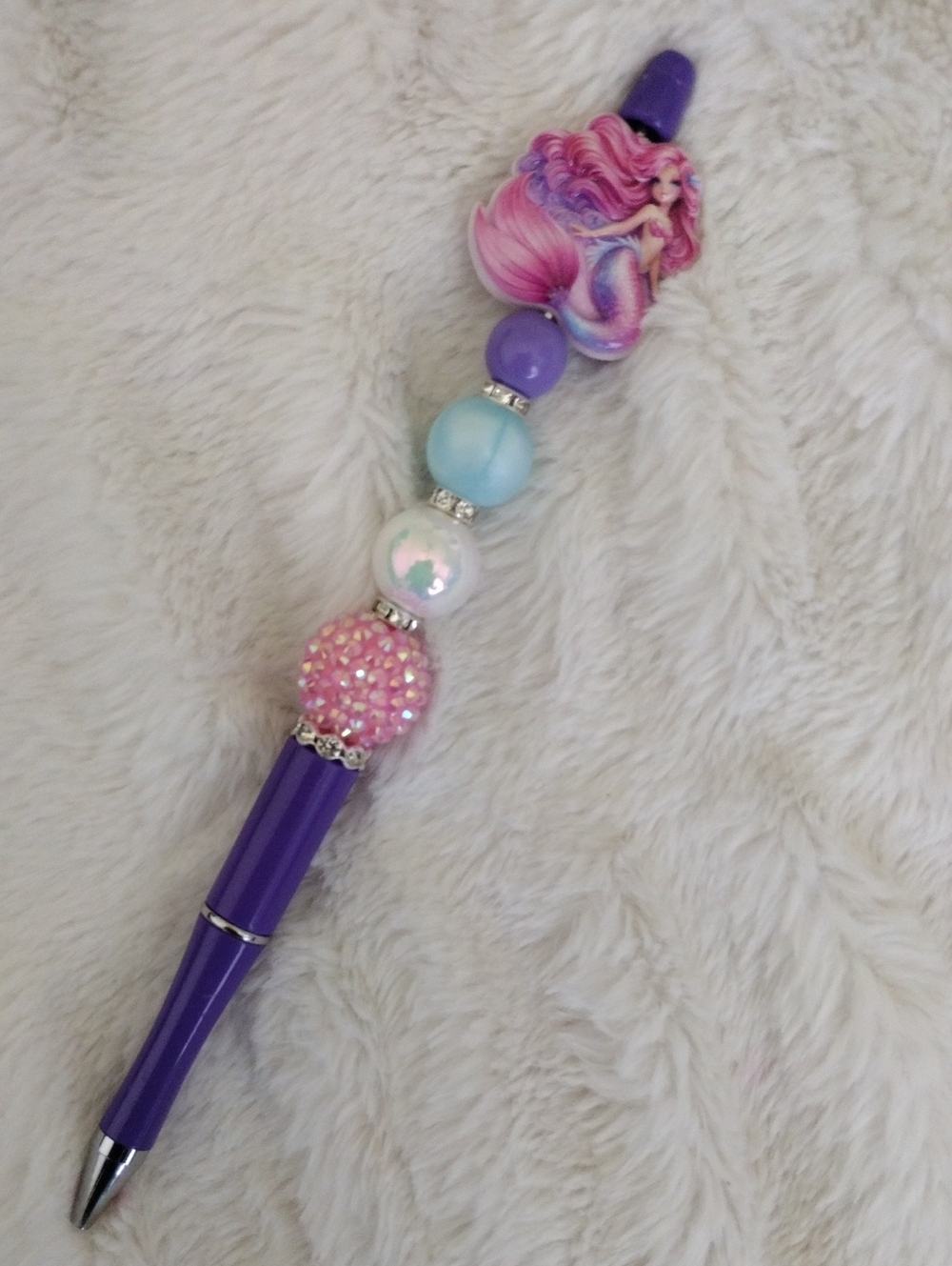 Purple Mermaid Bead Pen - Cute Pink & Blue Accents